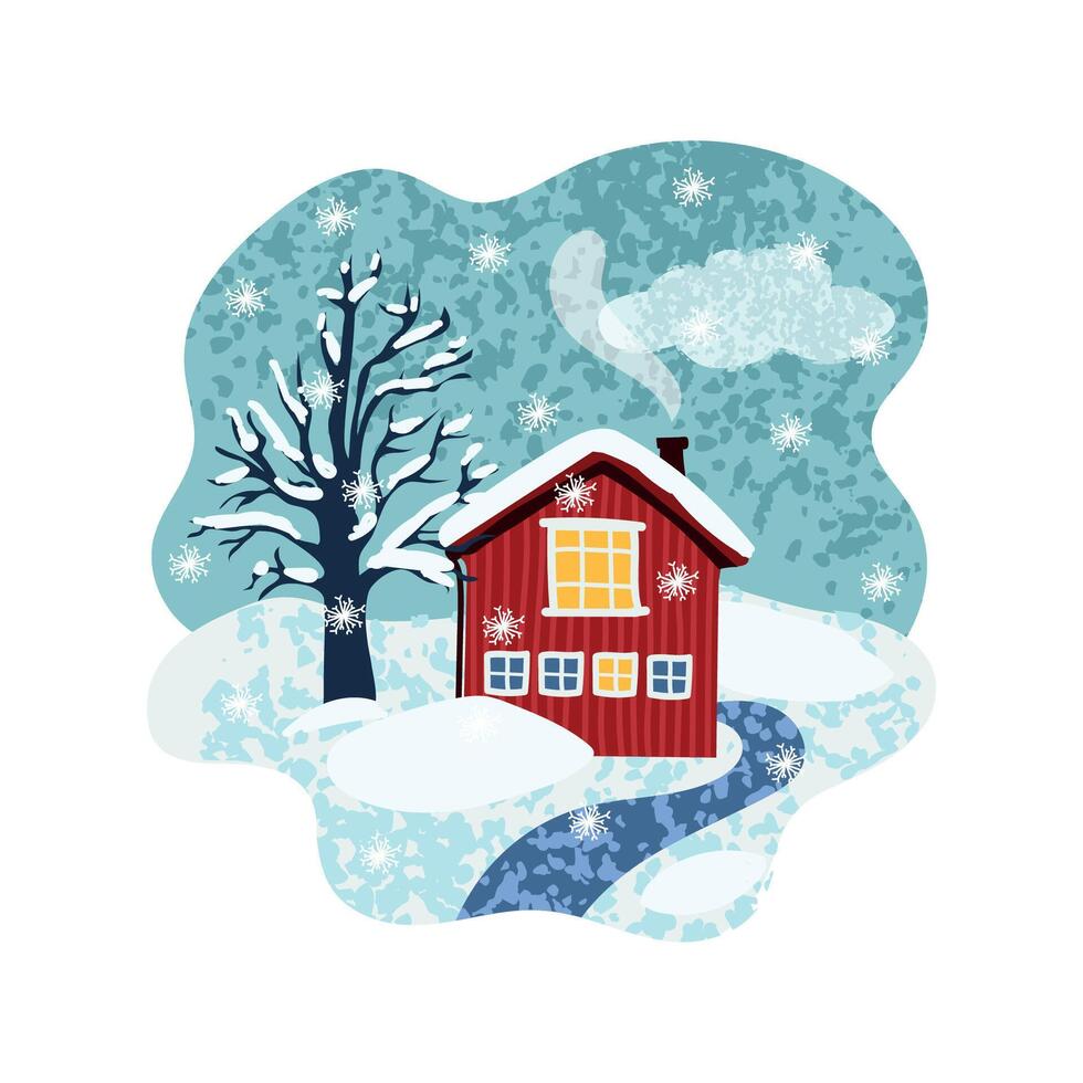 Colorful Textured Illustration of Winter Landscape Isolated on White Background vector