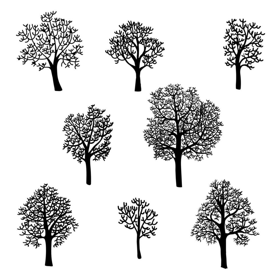 Black Silhouette Illustration Set of Bare Tree vector