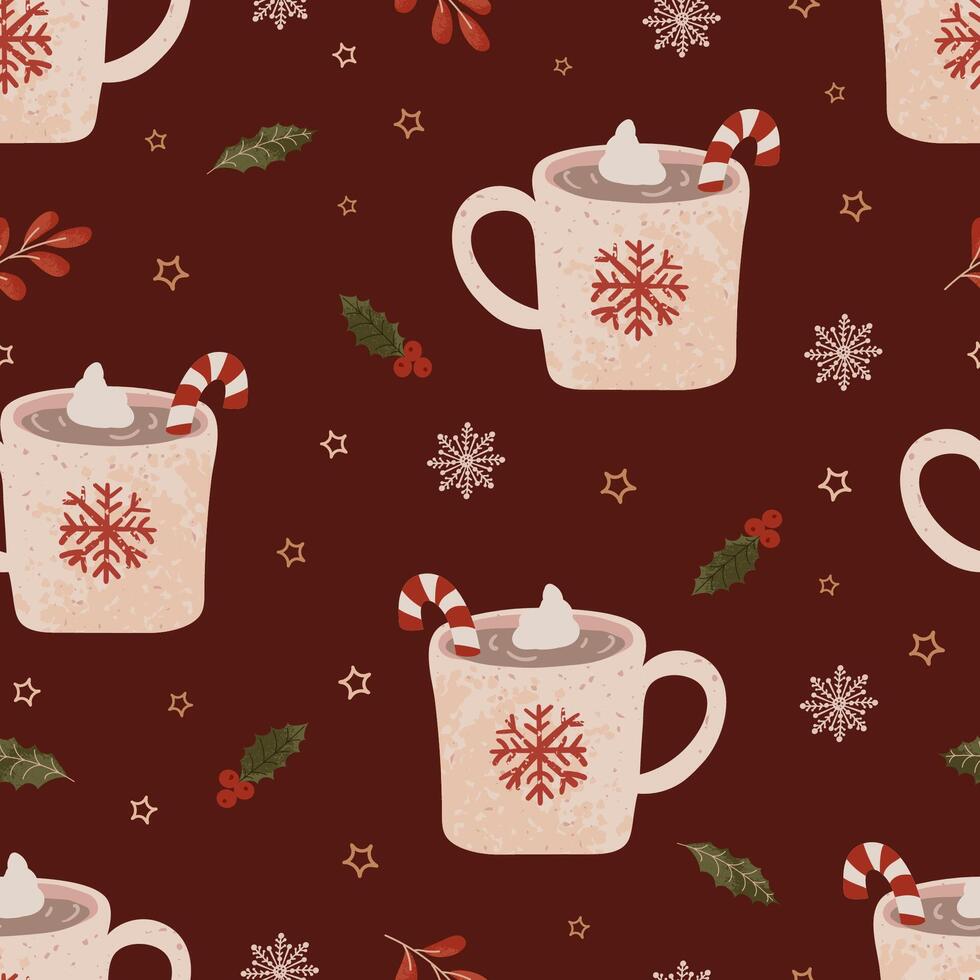 Colorful illustration of Christmas mug with cocoa, cream and a Christmas cane lollipop vector