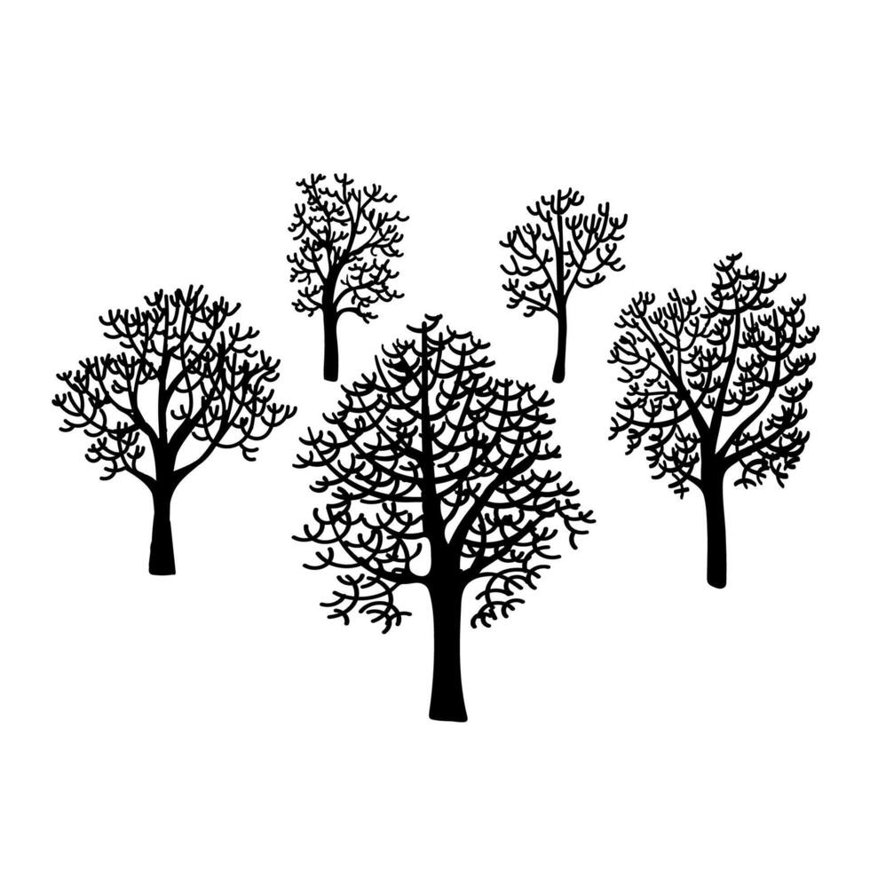 Black Silhouette Illustration of Bare Branches Winter Tree Isolated on White Background vector