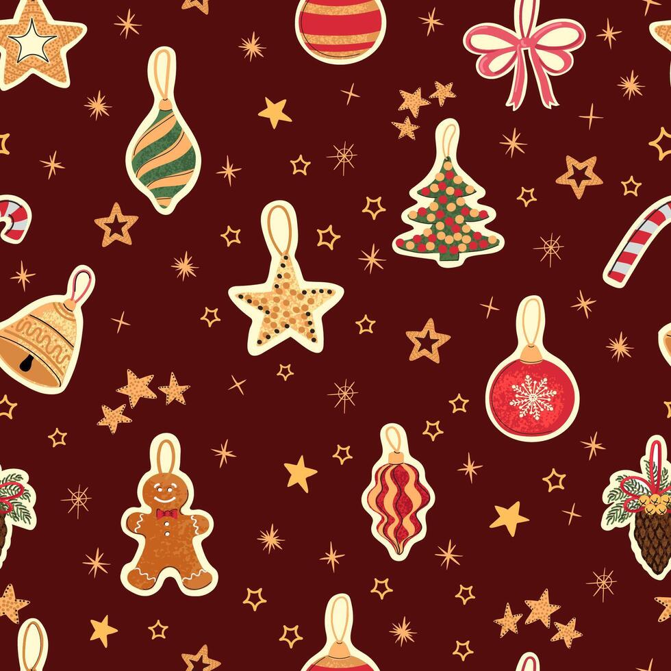 modern seamless pattern with colorful hand draw illustration of Christmas decorations. For wallpaper, textile print, fills, web page, surface textures, wrapping paper, design of presentation vector