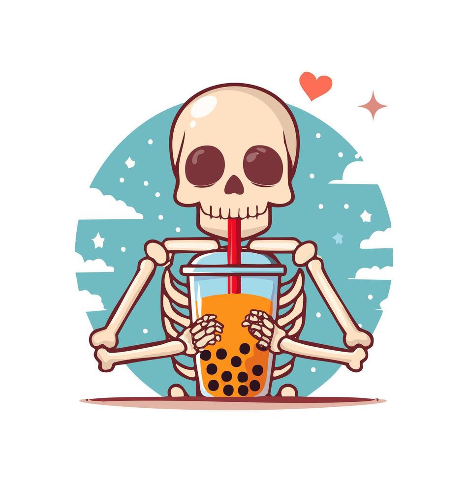 Skeleton Drinking a Spooky Boba Tea vector