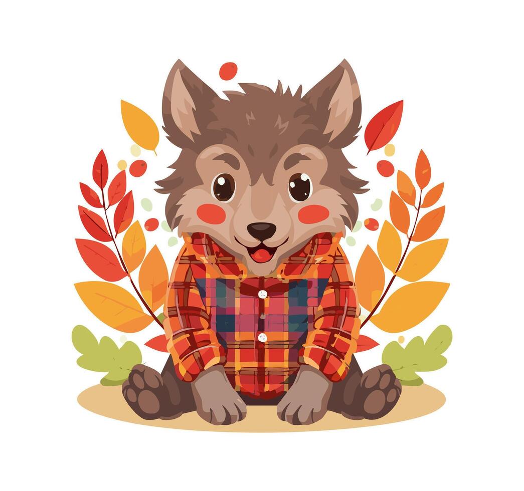 Mini Werewolf in a Cozy Flannel Shirt vector