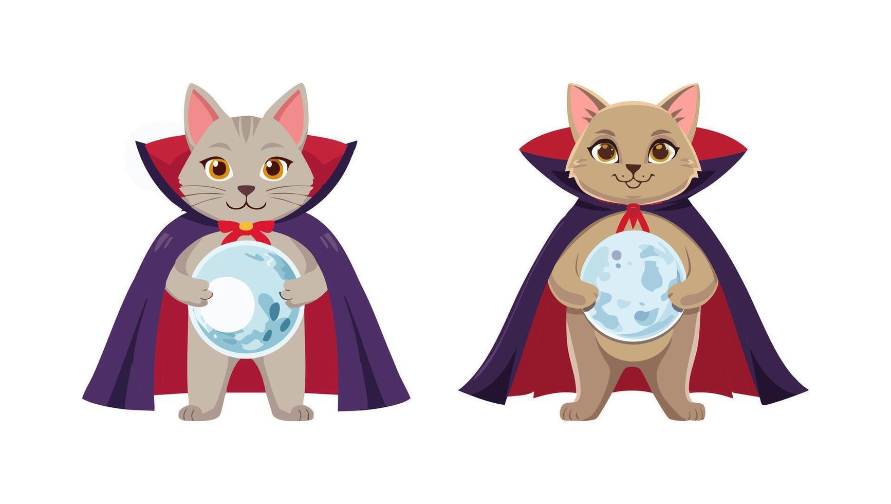 Cat in a Vampire Cape Holding a Crystal Moon vector
