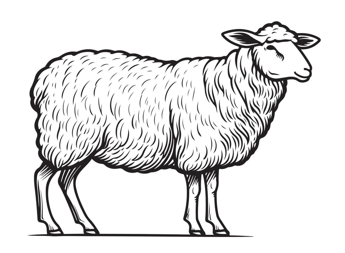 A sheep is standing in a black and white drawing vector
