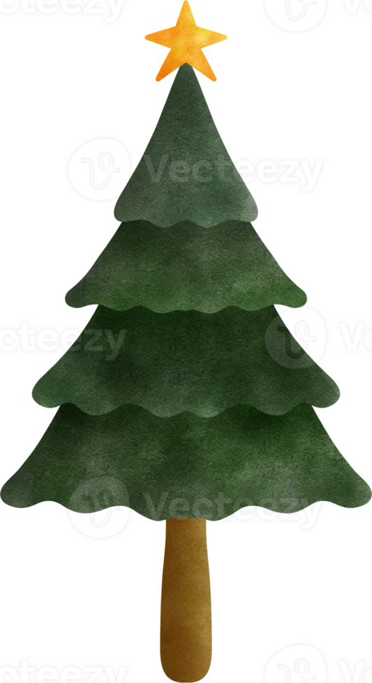 Christmas tree with a golden star on top, decorated with yellow ribbons. png