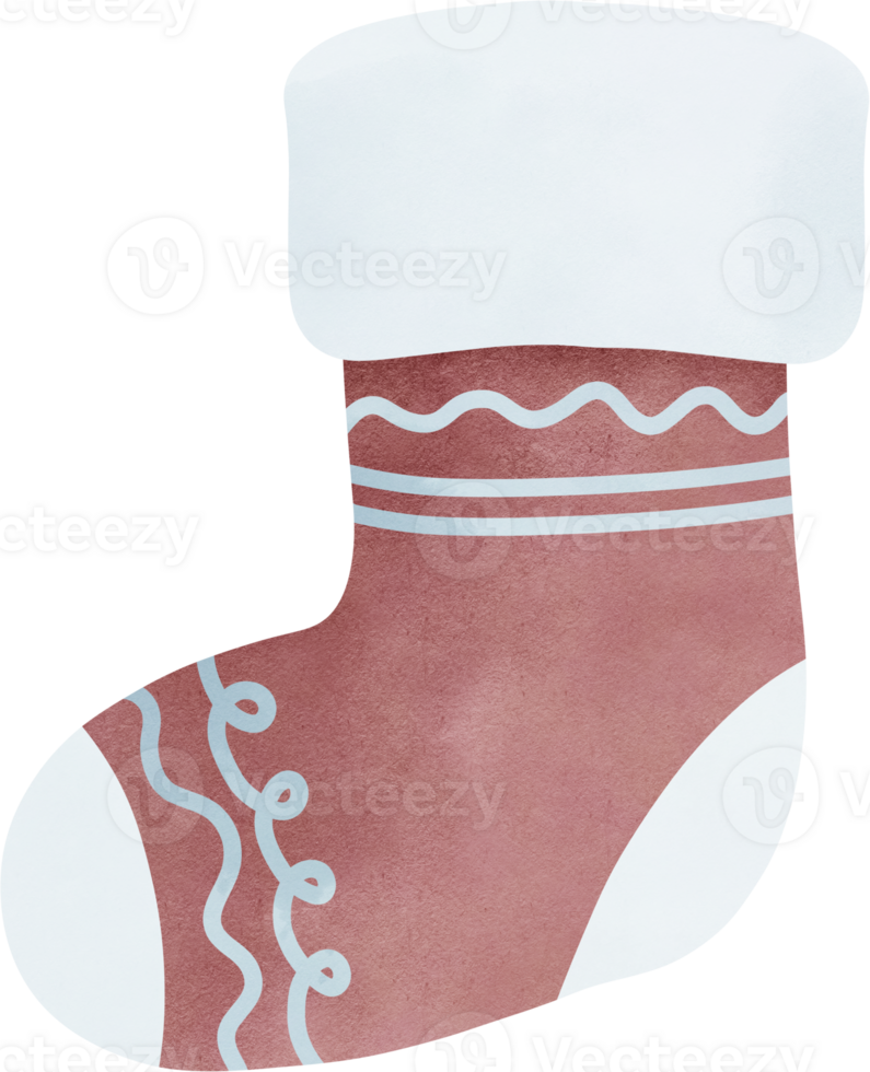 Christmas stocking with a brown body, light blue trim, and blue wavy patterns. png