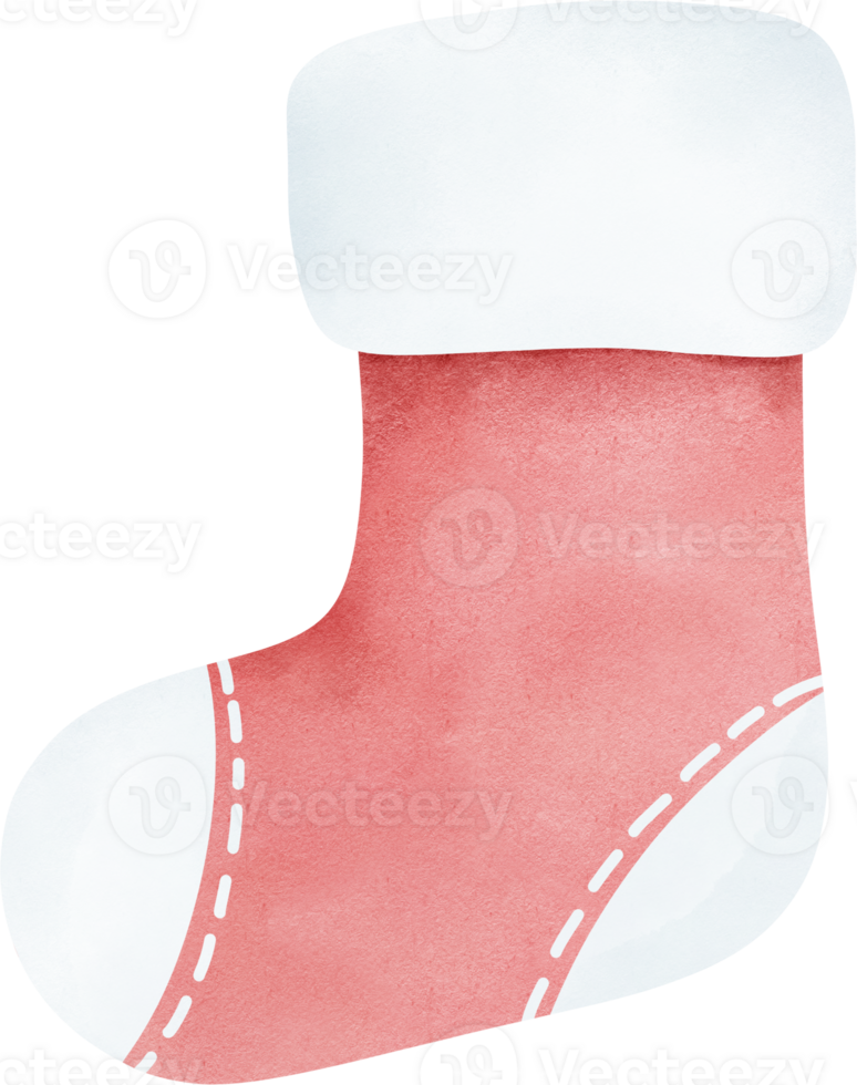 Christmas stocking with a pink body, light blue trim, and light blue stitching details. png