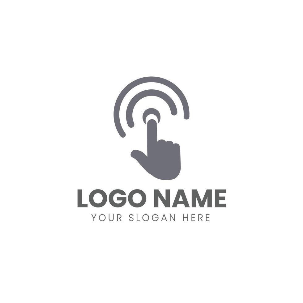 A hand holding a finger on a touch screen logo vector