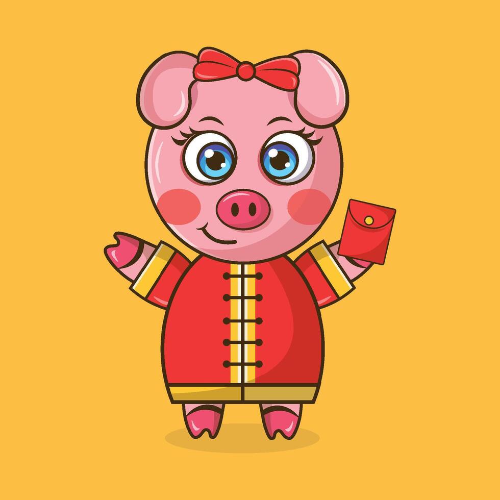 Chinese new year pig character illustration vector