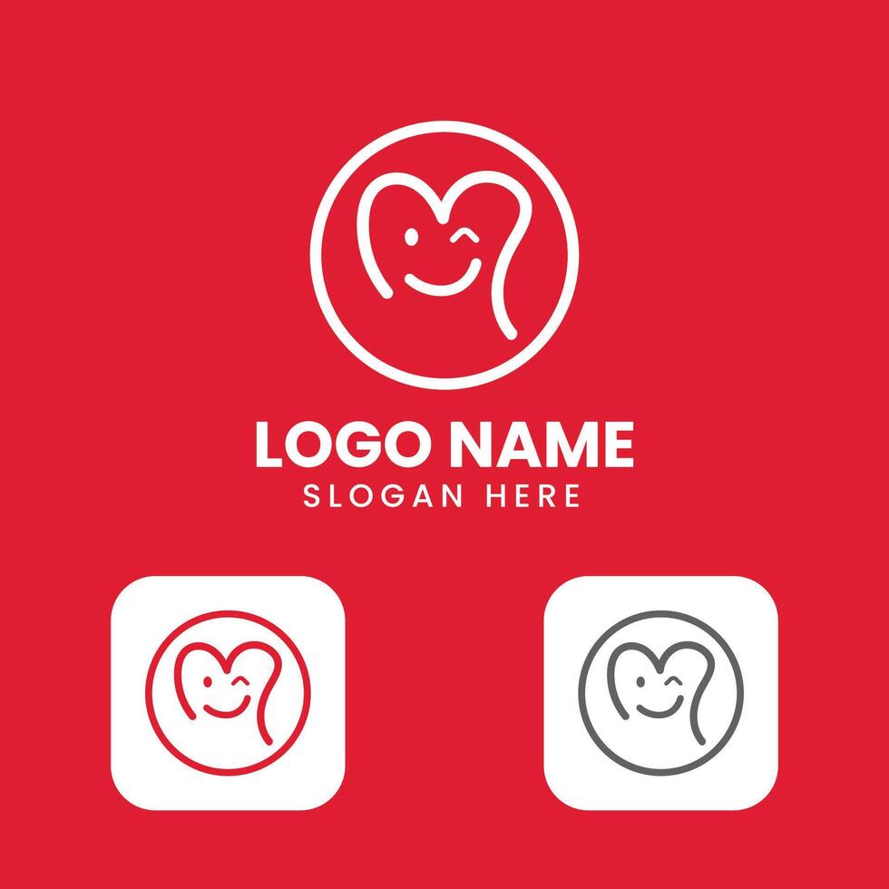 A tooth logo with a smile and a red background vector