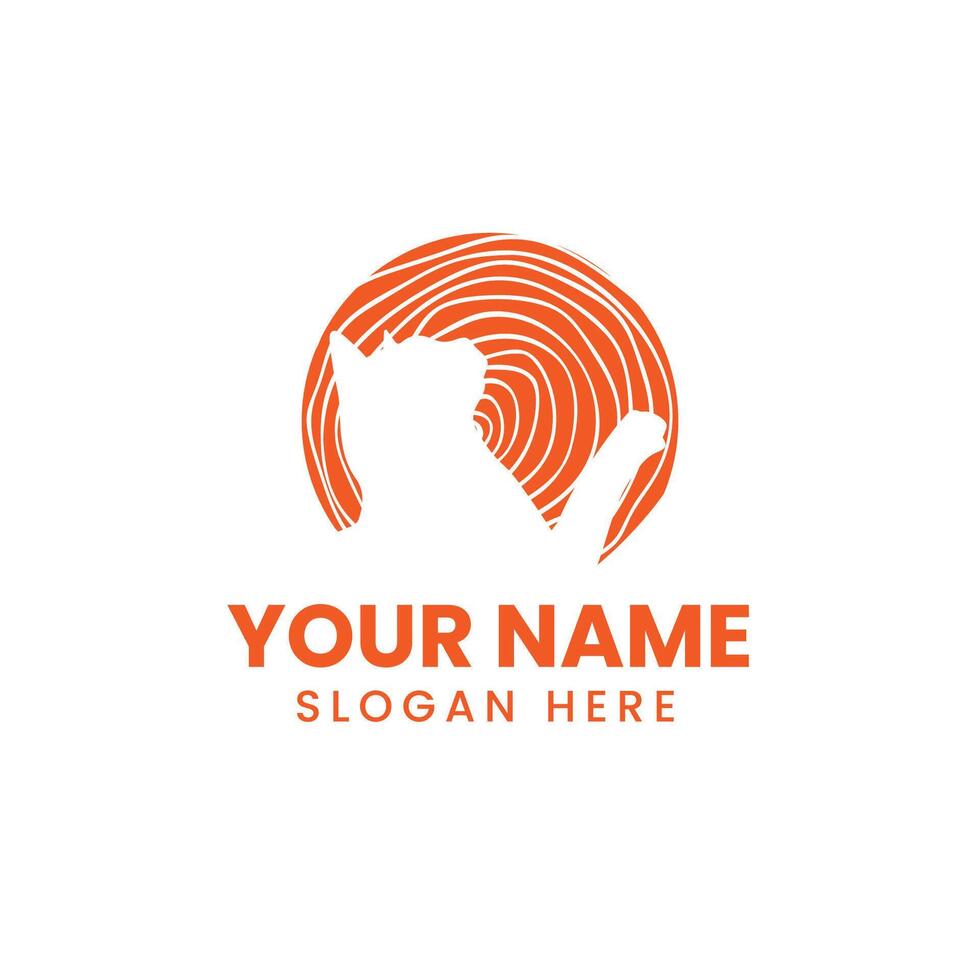 A logo design with an orange circle and a cat vector