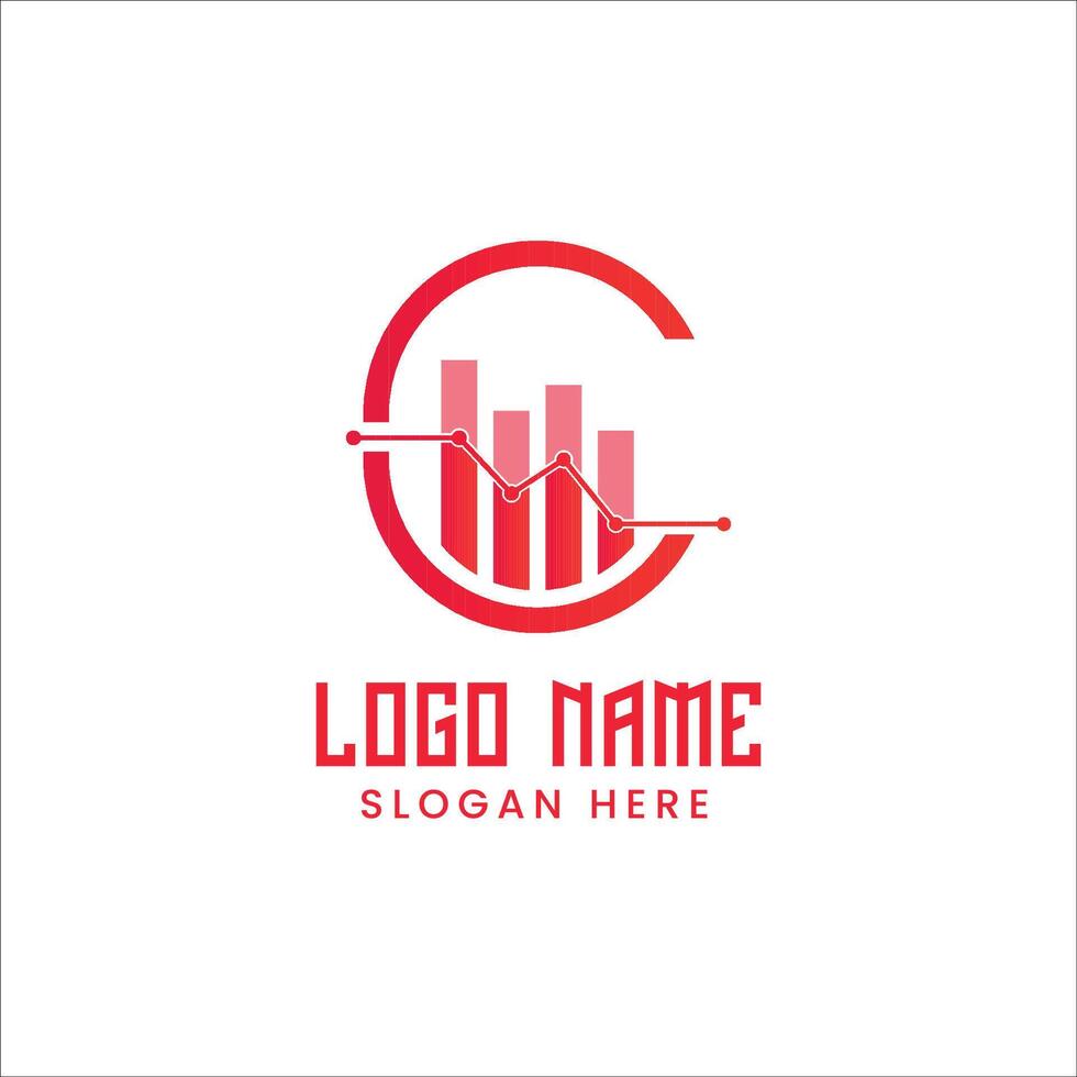 A red and white logo with a bar graph vector