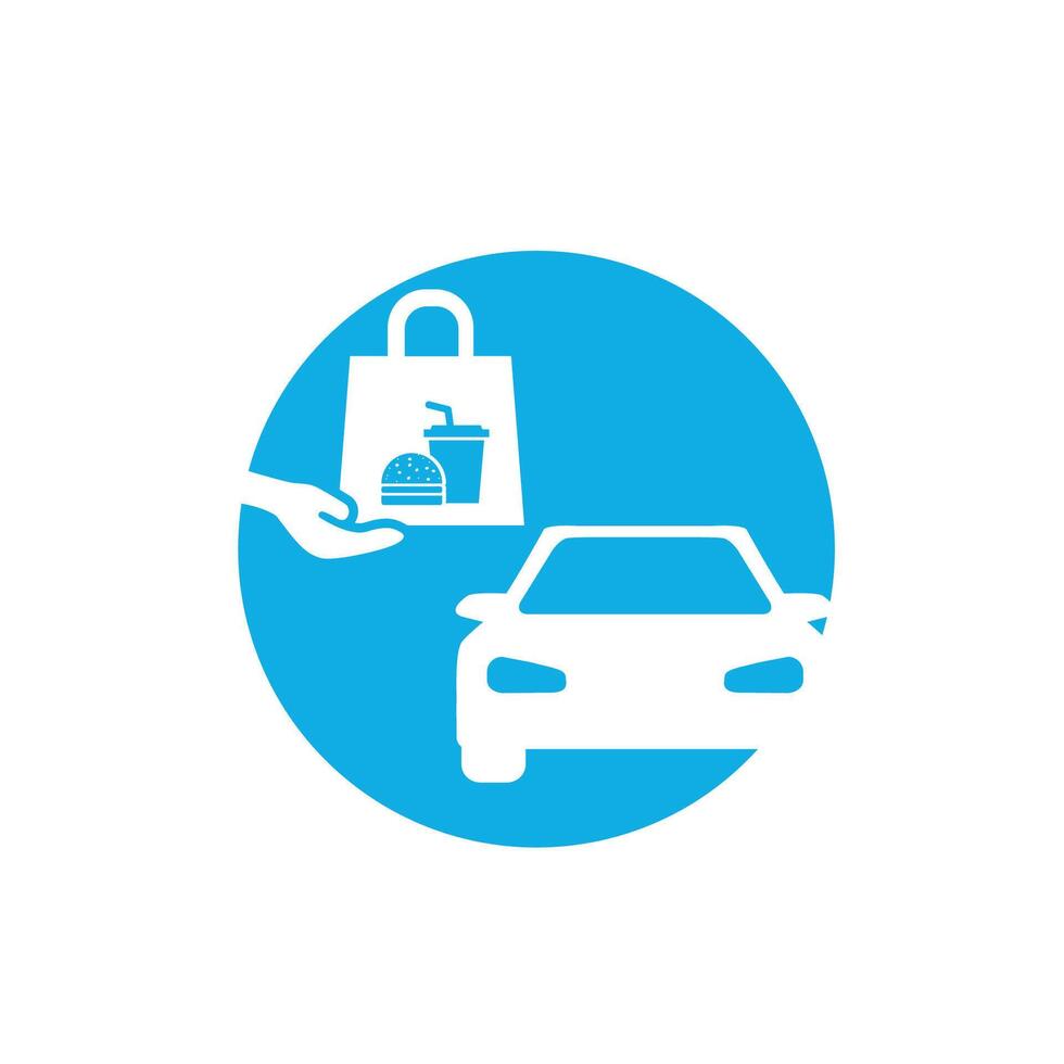 Service model of fast food delivery in car, drive thru, flat design. vector