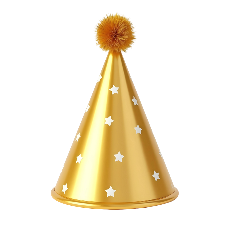 A Golden Party Hat Featuring a Decorative Pom Pom on Top png