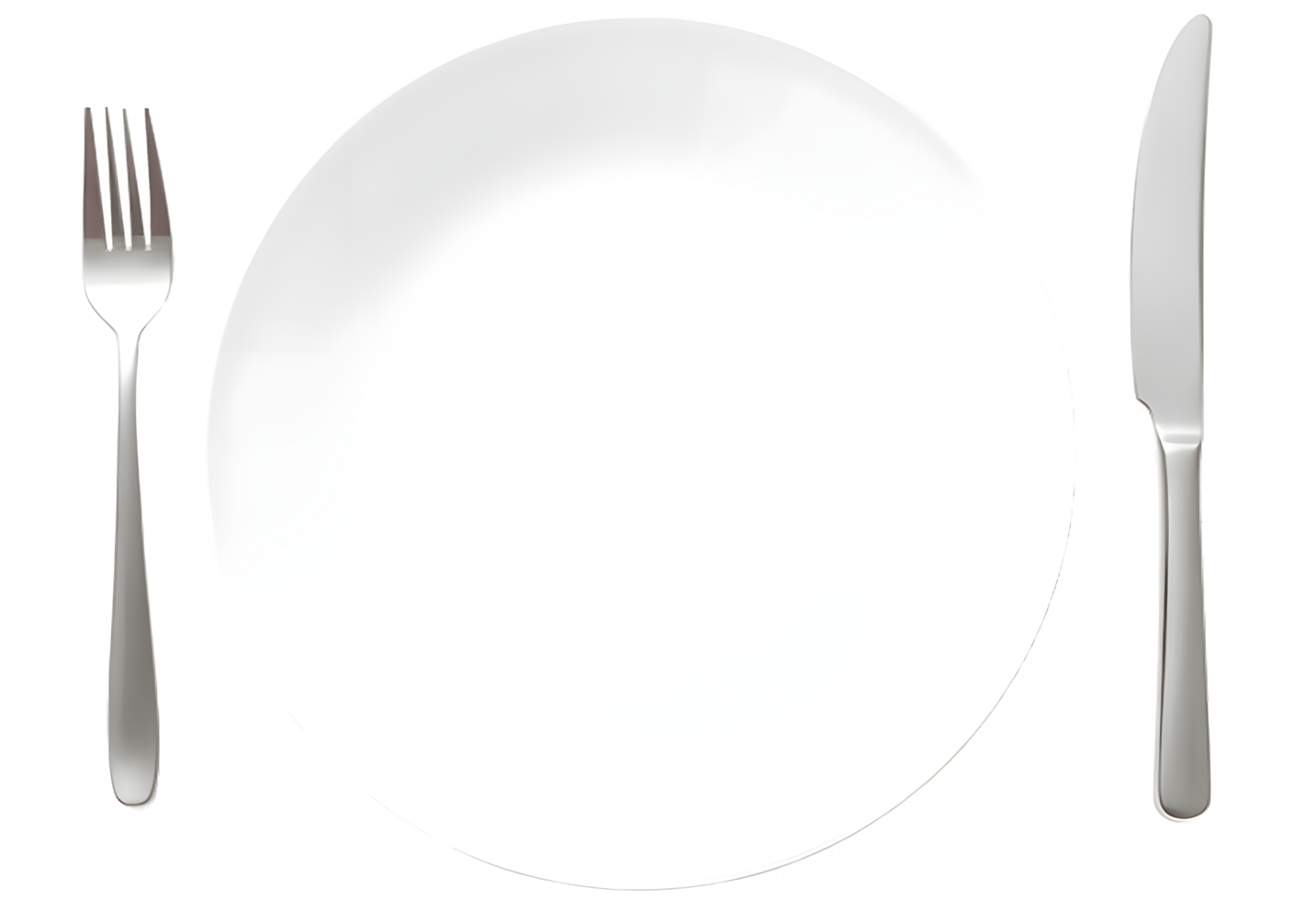 A White Dinner Plate With a Fork and Knife on Both Sides png