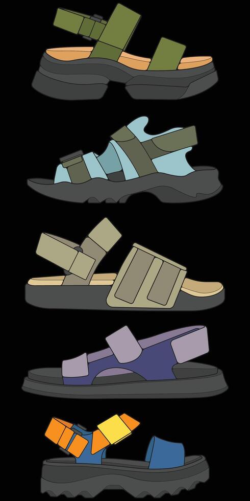 Bundling set sandal illustration. Summer shoe of sandal cartoon Isolated. vector
