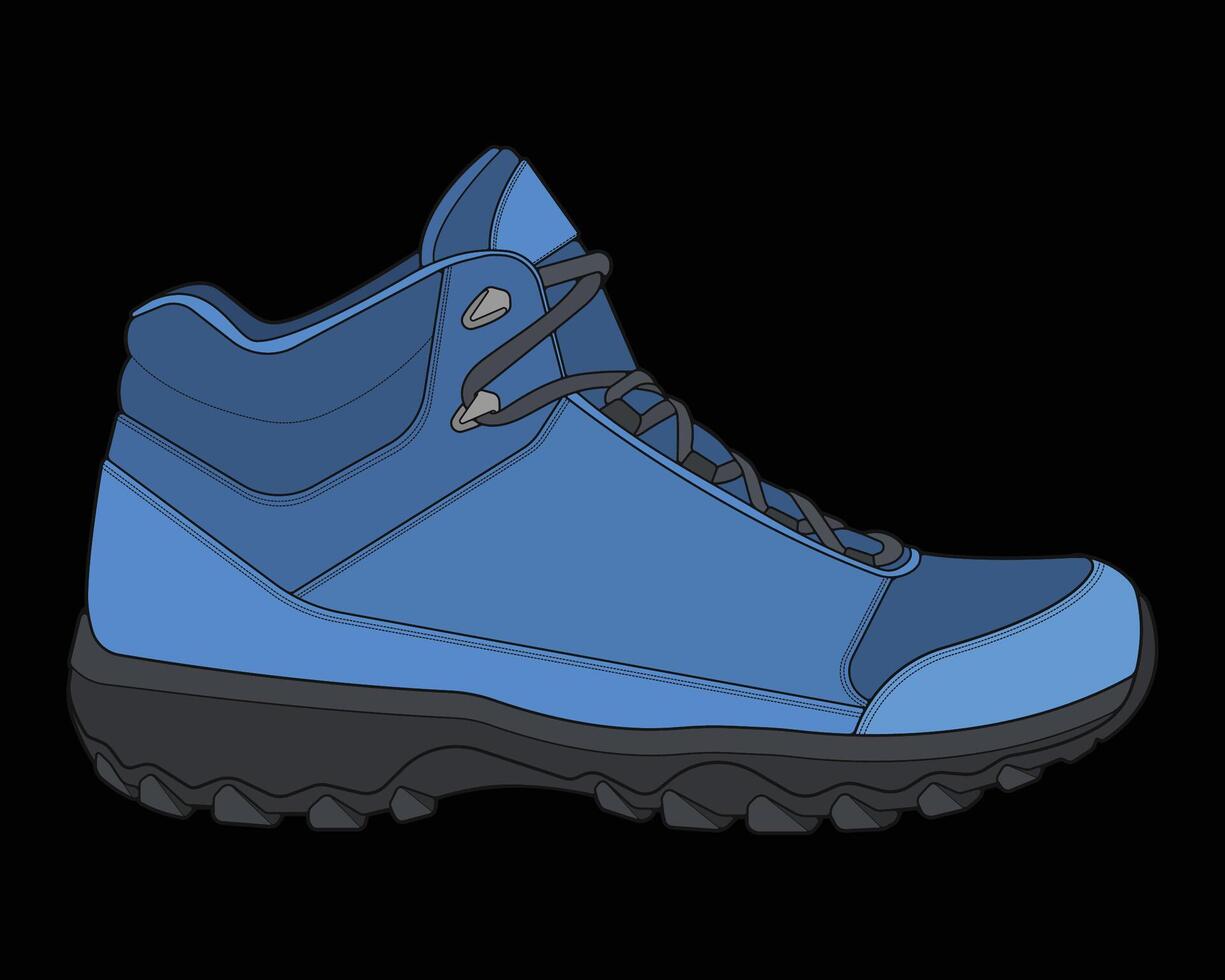 Hiking boots illustration. Illustration boots. Side view hiking boots isolated with black background. vector