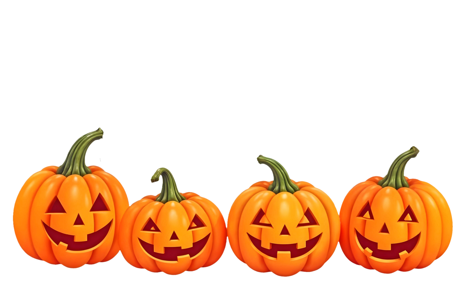 A Row of Four Grinning Jack-o-Lanterns on a Transparent Background png