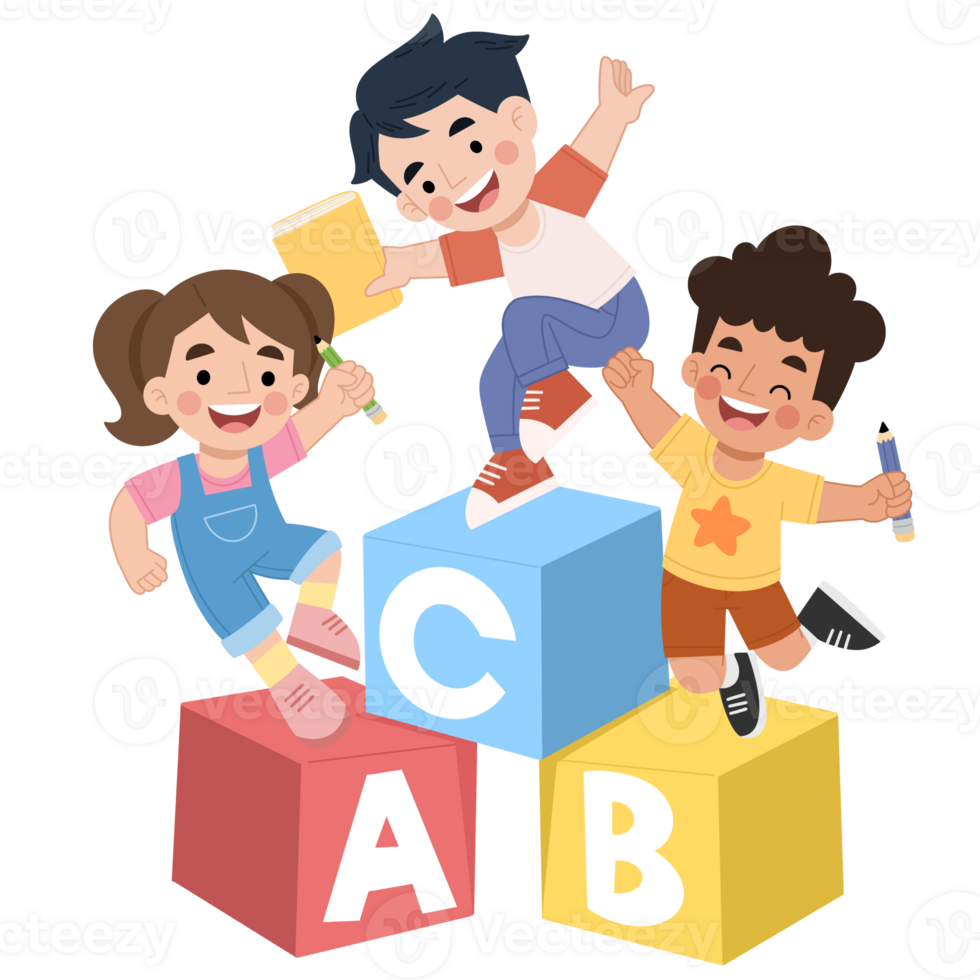 Children's illustration with abc alphabet blocks png