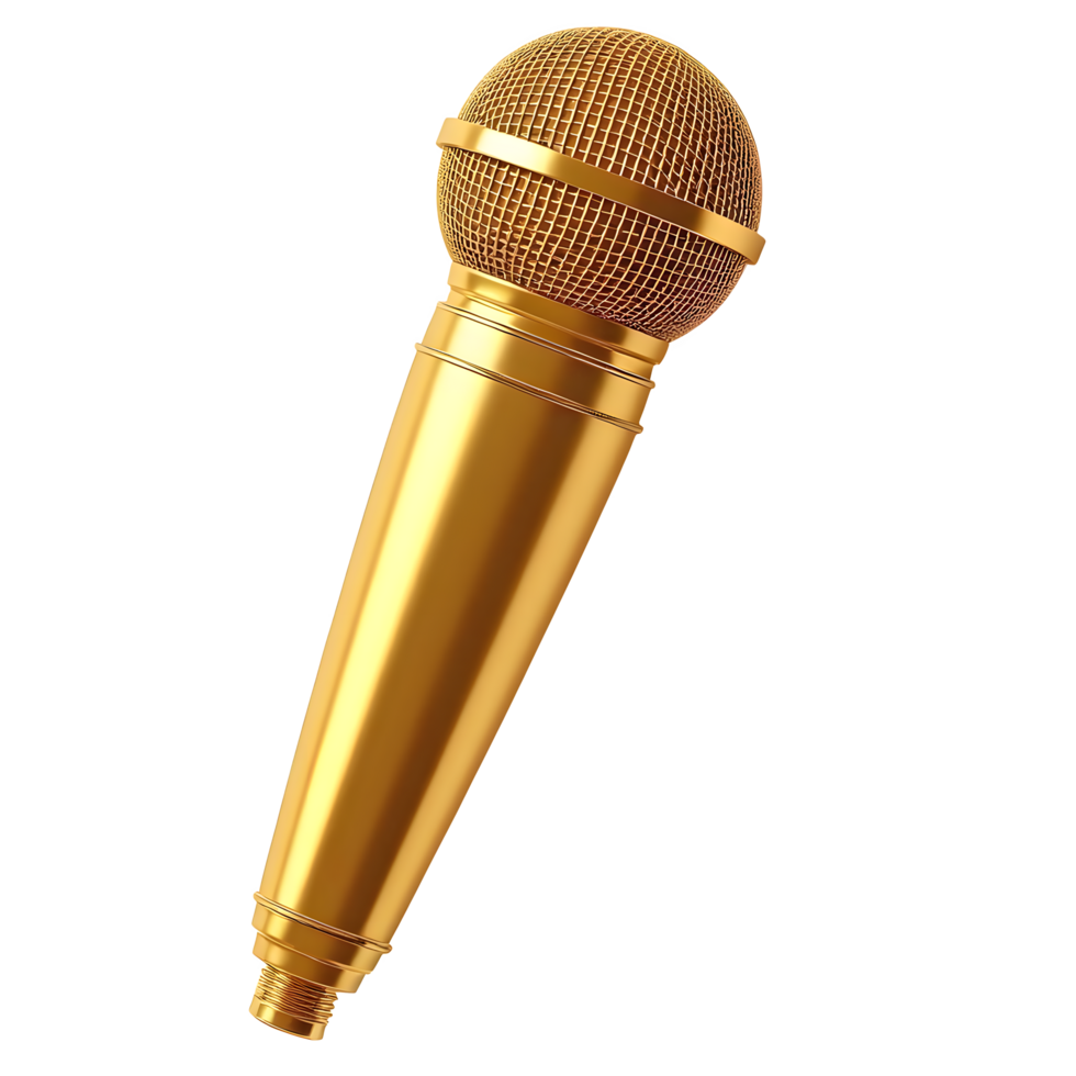 A Shiny Golden Microphone Isolated on a Transparent Background png