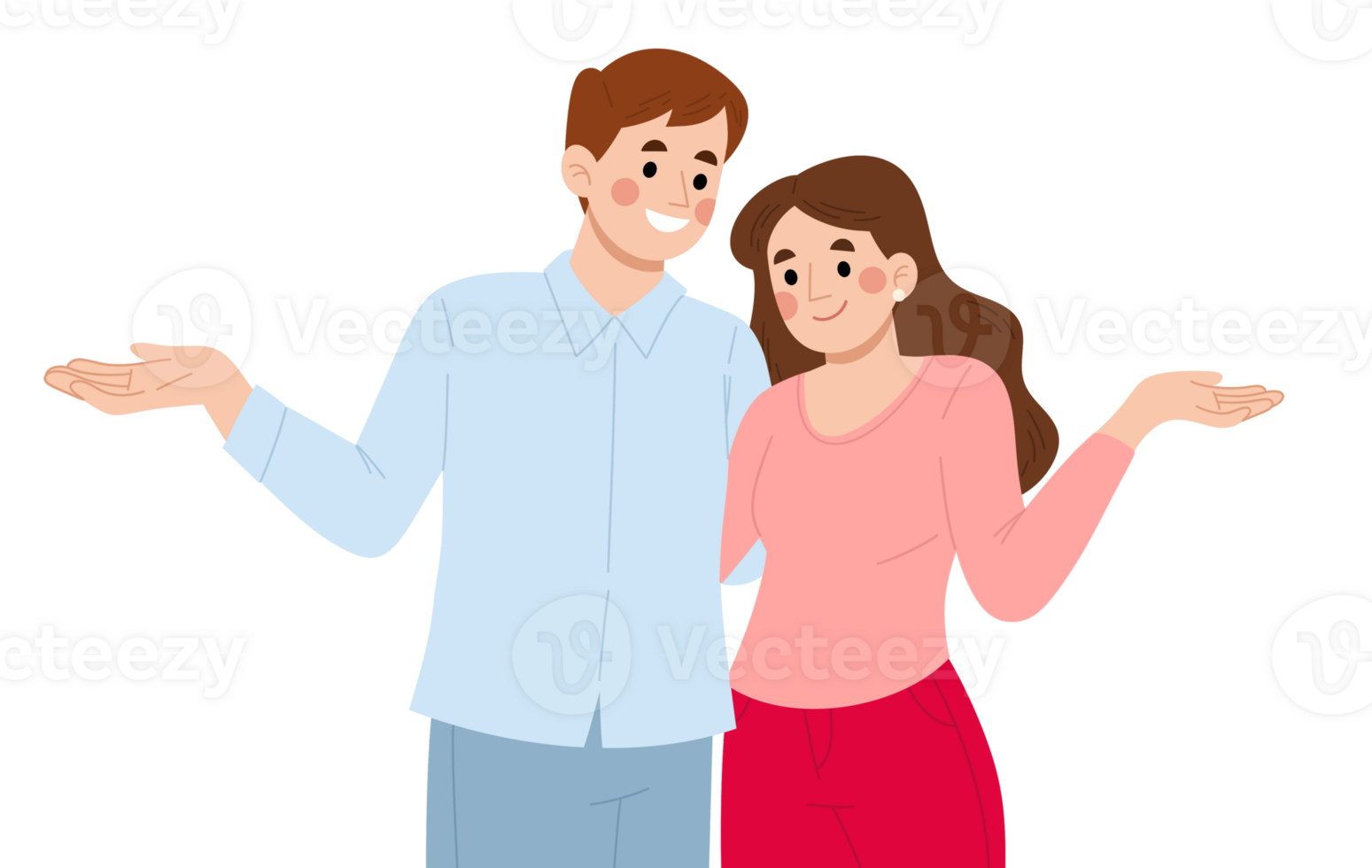 Illustration of a happy young couple hugging each other png