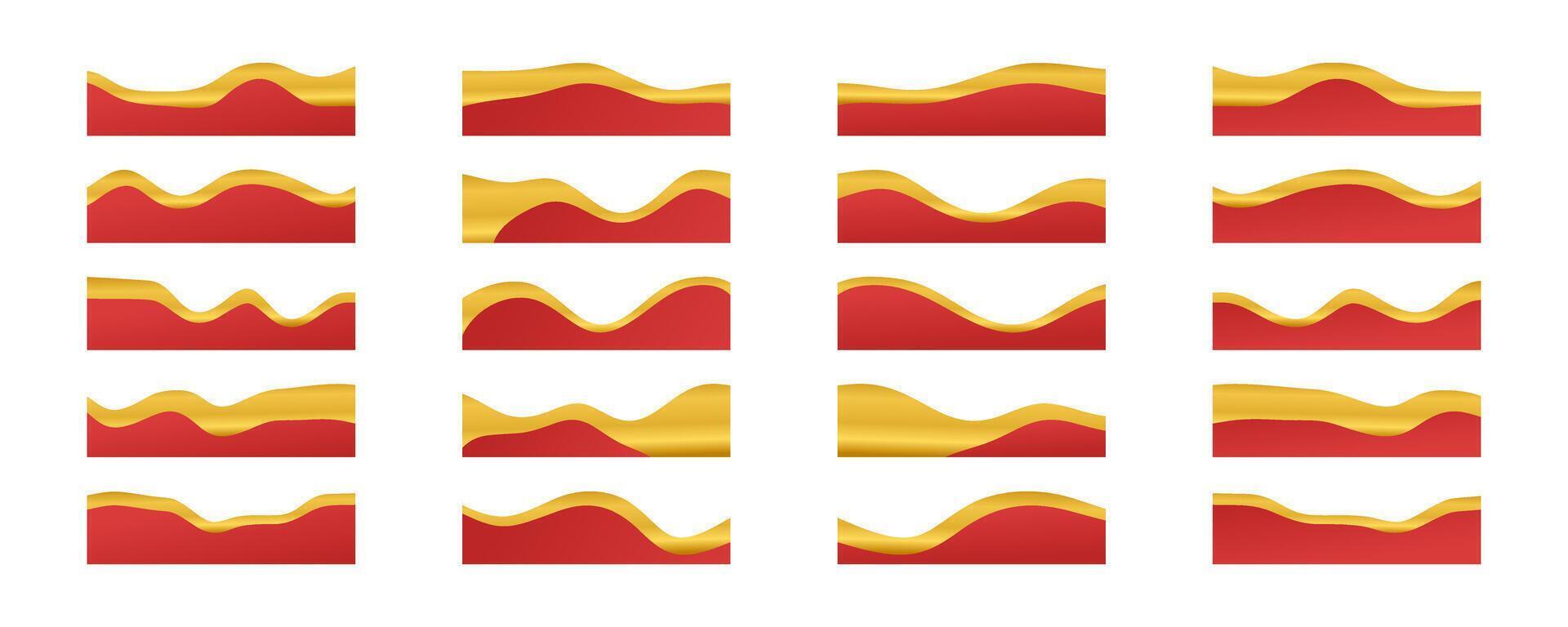 collection of red gold line border ornaments. divider for poster, greeting card, brochure, banner, charter. vector