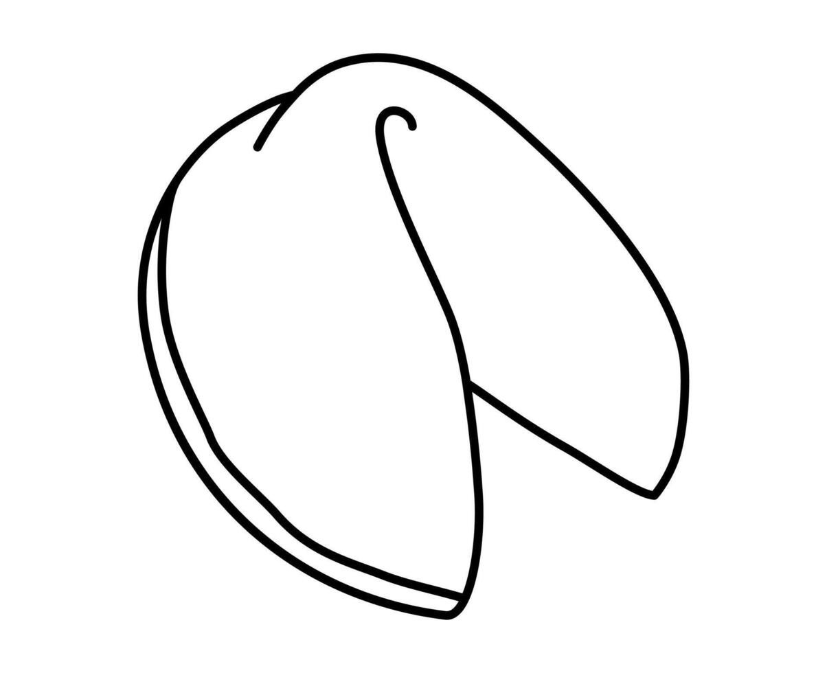 Hand drawn cute outline illustration fortune cookie. Flat snack with prediction line art doodle. Sweet food icon or sticker. Superstition symbol. Hope for best. Chinese Lunar New Year. Isolated vector