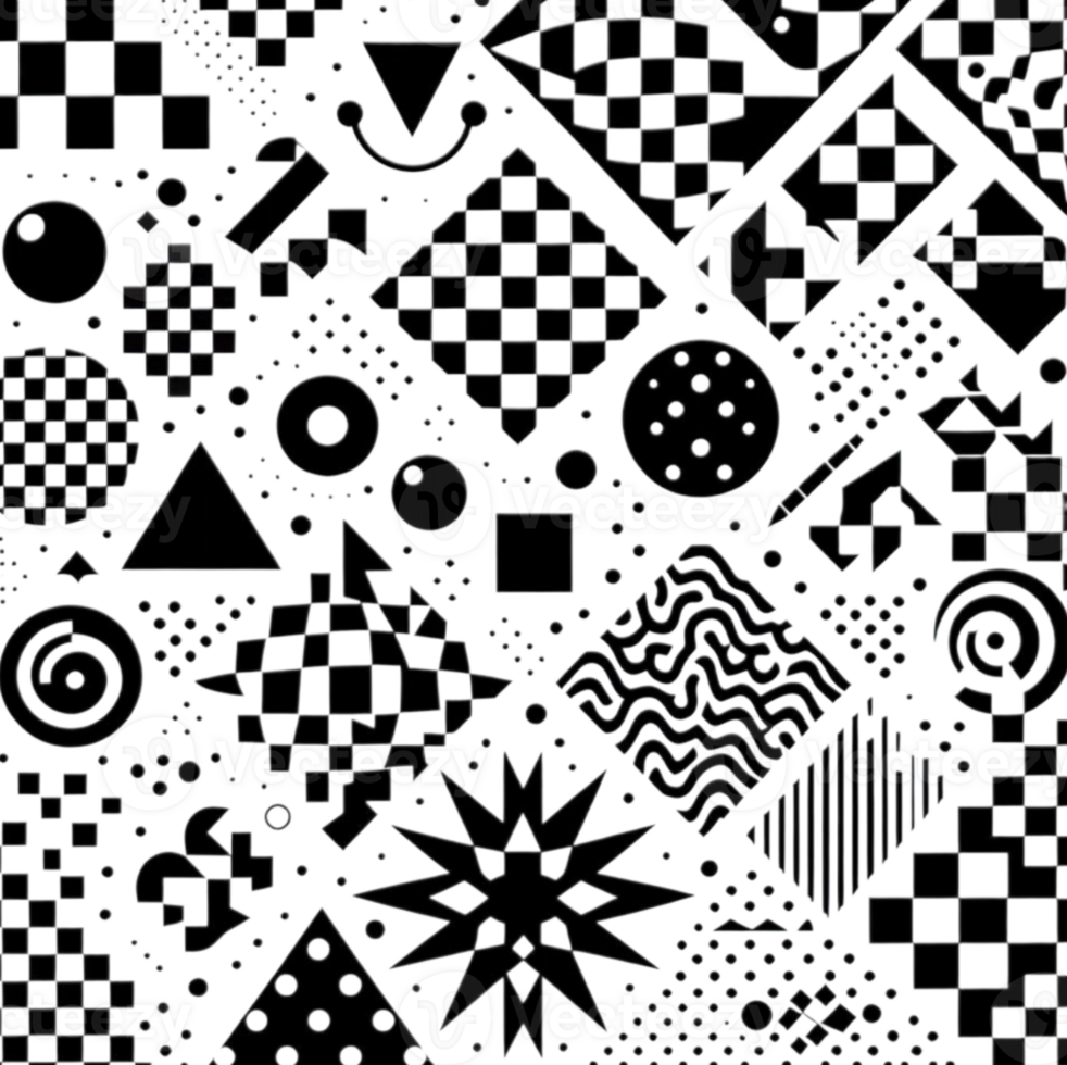 Abstract black and white geometric patterns with various shapes and designs png