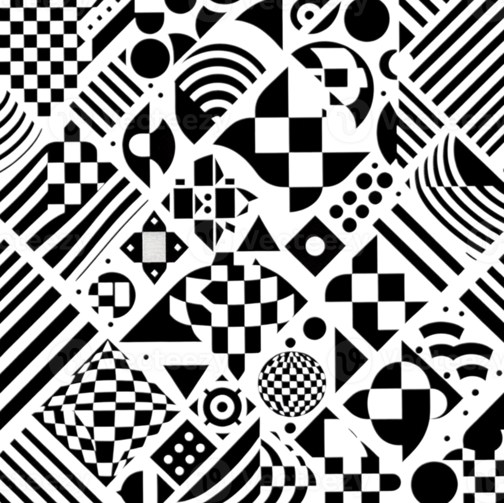 Abstract black and white geometric patterns with various shapes and designs suitable for digital projects png