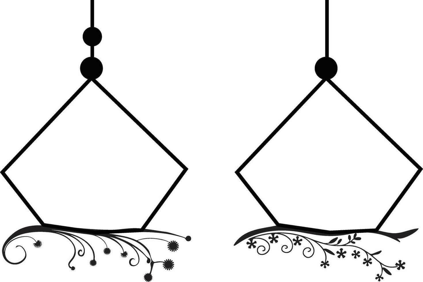 Set of minimal flower decorative border silhouette illustration vector
