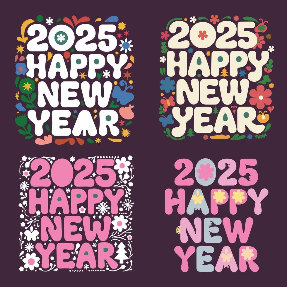 Colorful number 2025. Happy new year 2025 design with unique colorful numbers. Floral design for poster, banner, greeting, t-shirts and new year 2025 celebration. vector