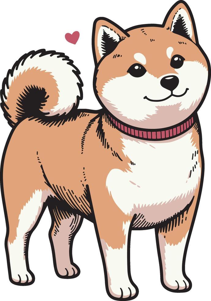 Cute shiba inu drawing illustration vector