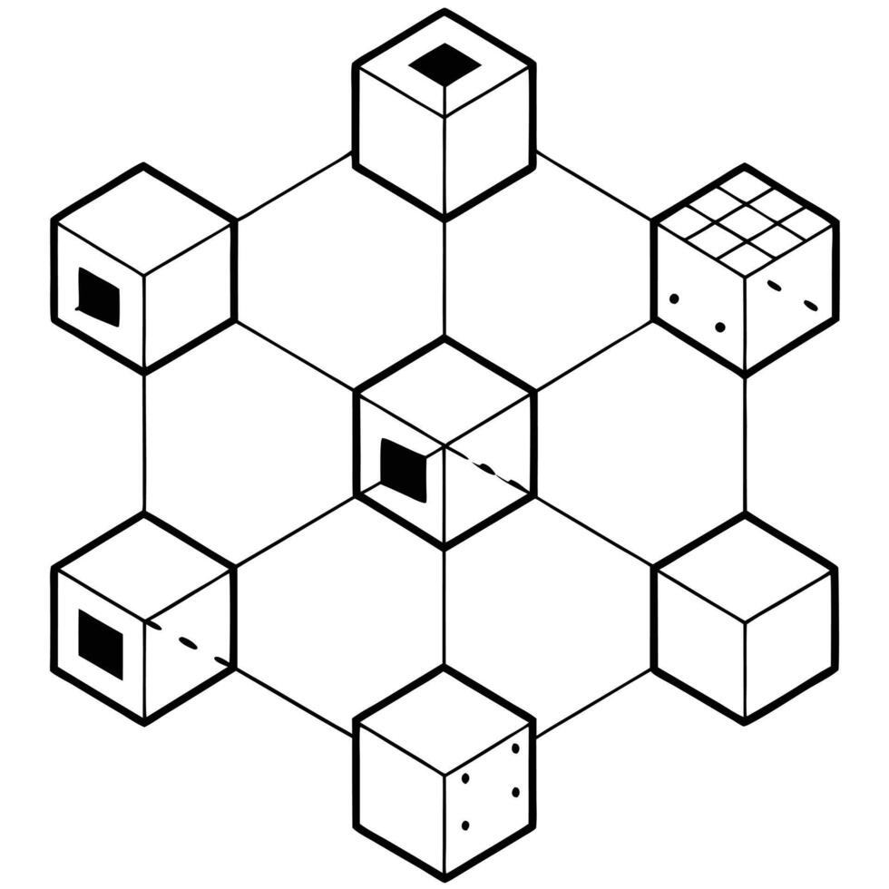 A black and white drawing of cubes vector
