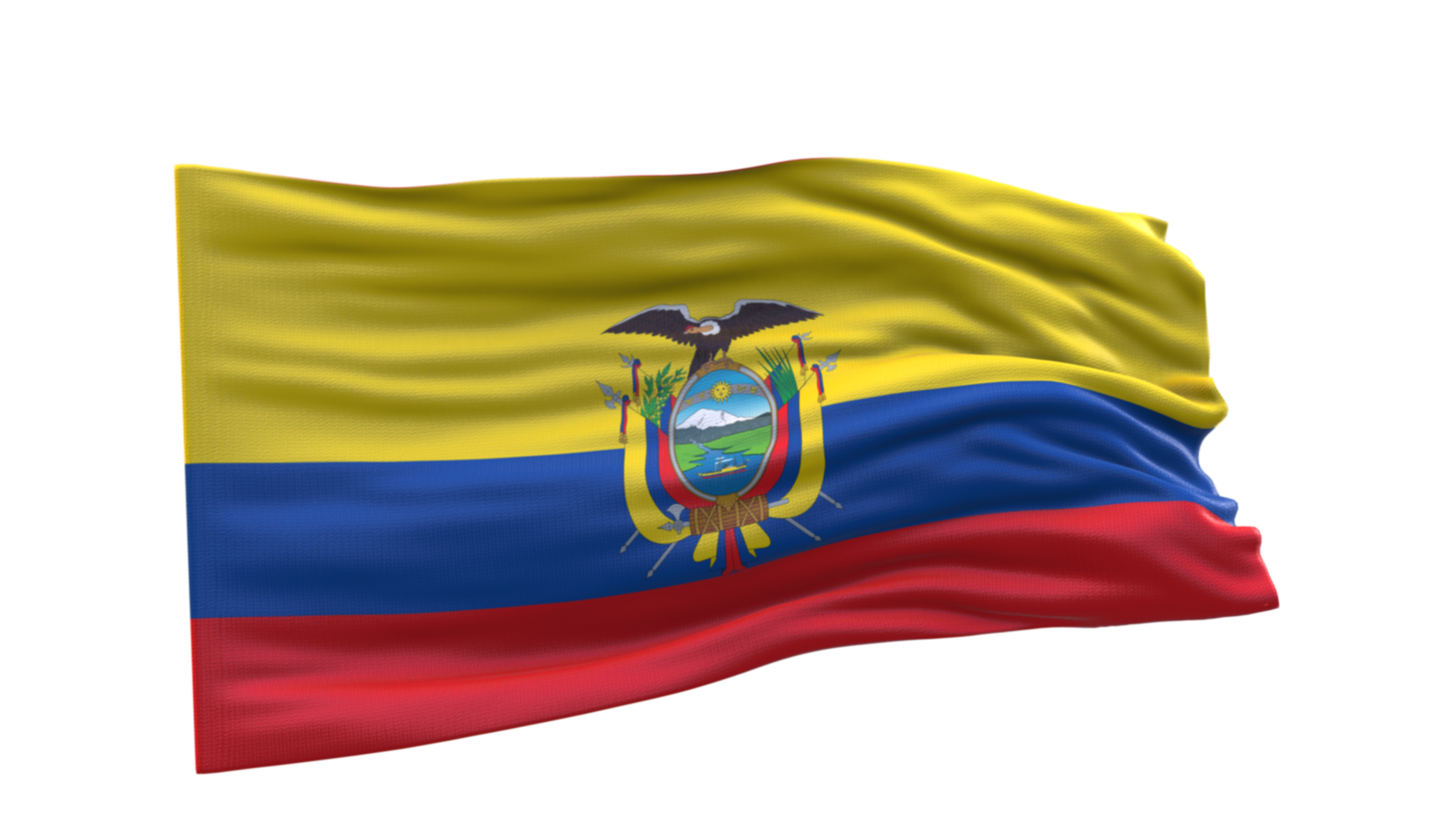 Ecuador Flag 3d render waving fabric textured clipart transparent background image png