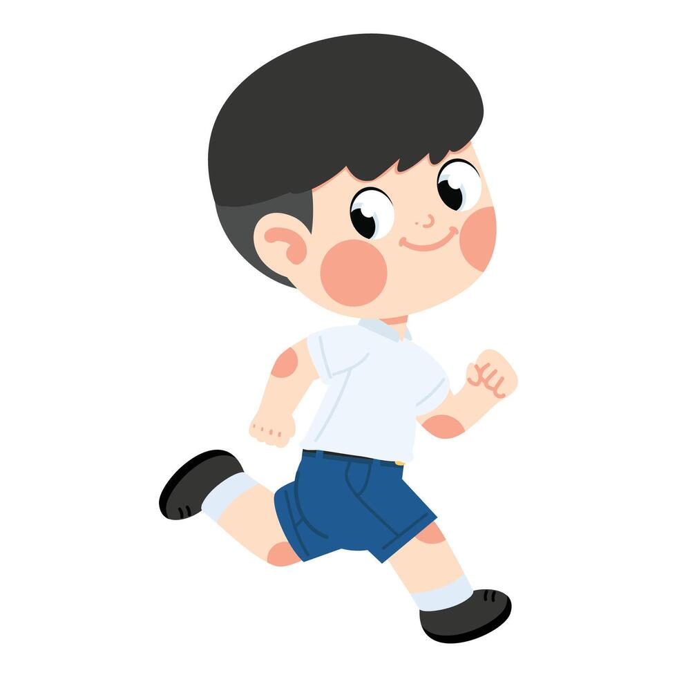 Kid boy running to school flat vector