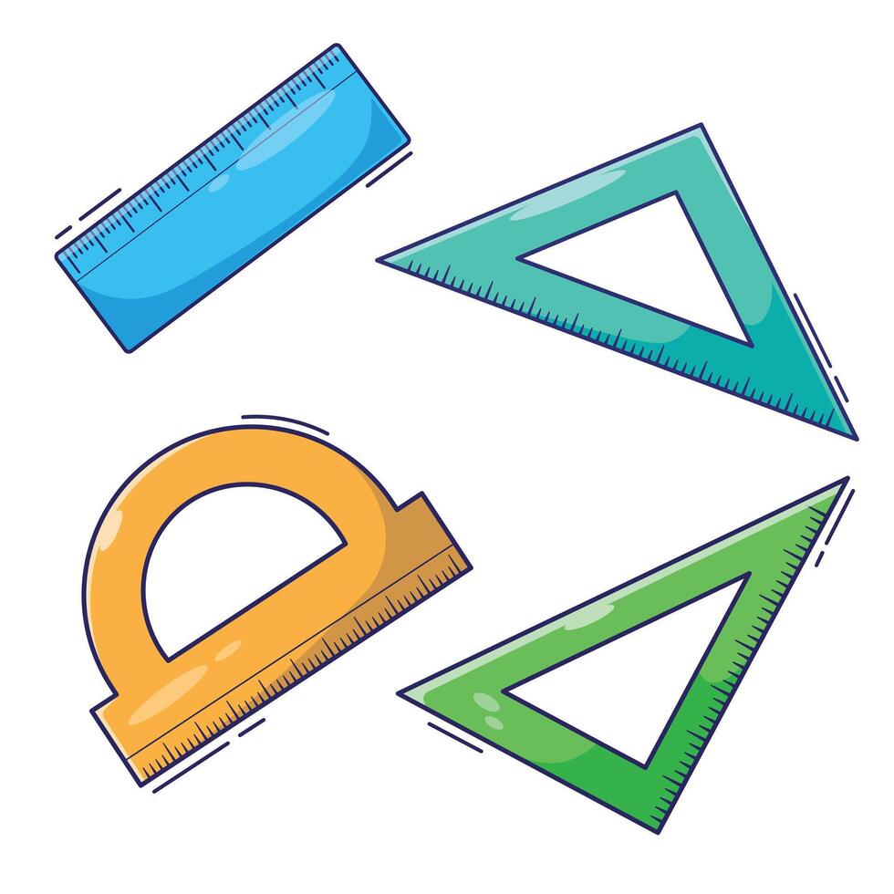 Set of ruler cartoon illustration with four shape and colors. Kid elementary school stationery vector