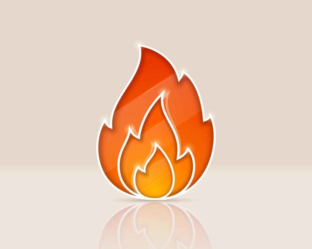 Fire flame in glass 3d minimalistic cartoon style. vector
