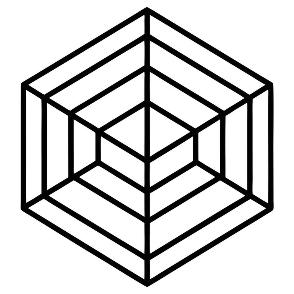 A black and white drawing of a hexagon vector