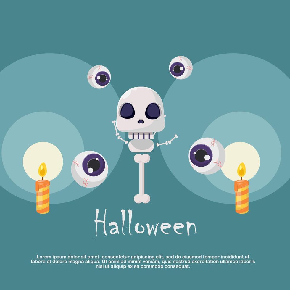 Flat illustration halloween with skull and bone vector