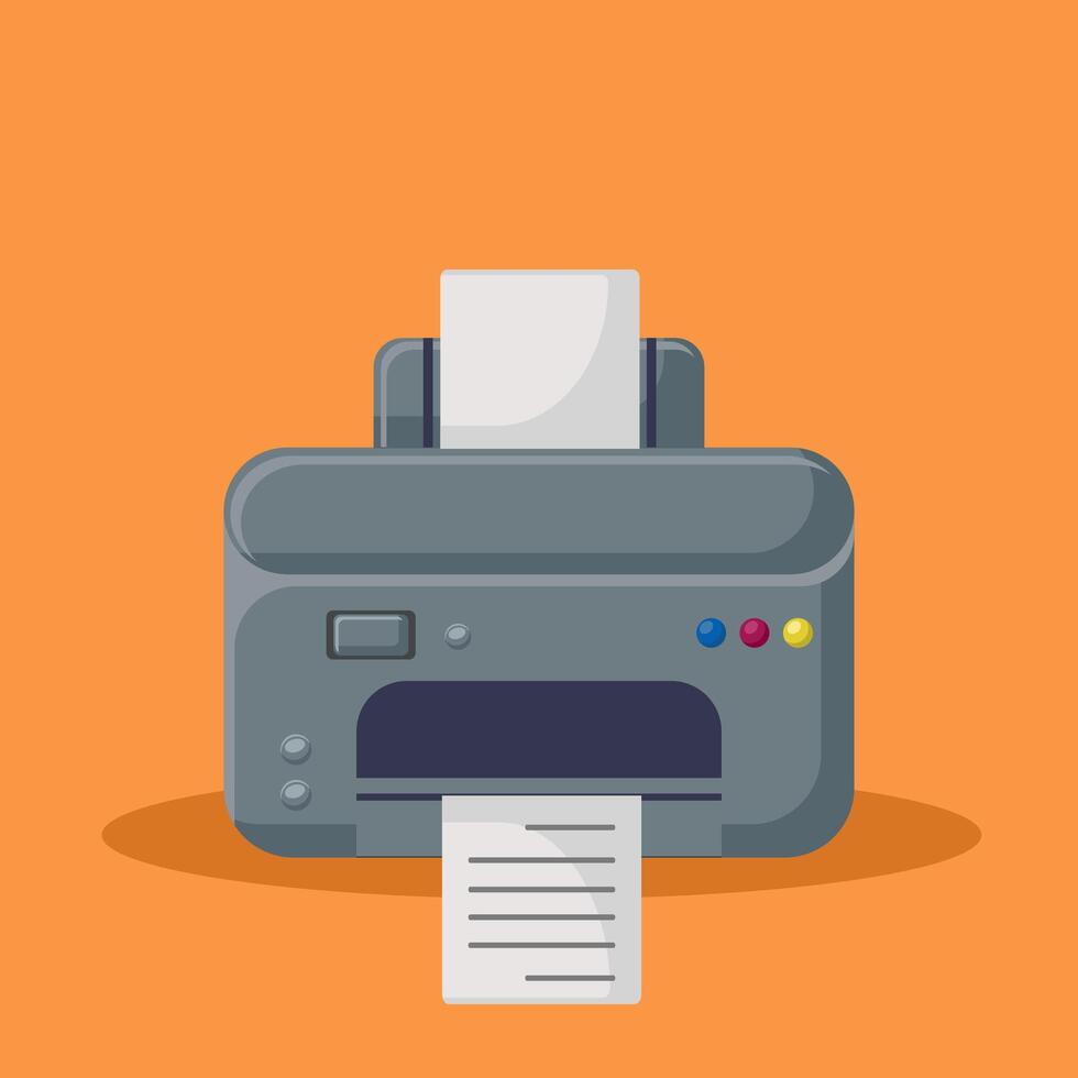 Flat illustration jet printer machine with paper with modern design vector