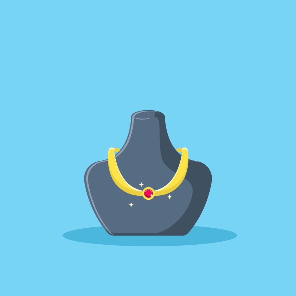 Flat illustration golden necklace with shiny gemstone vector