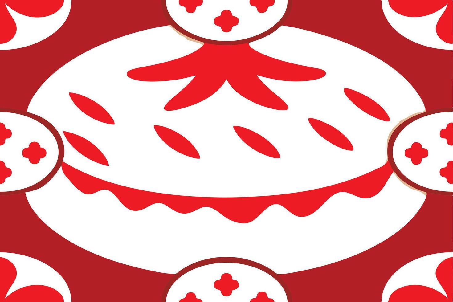 A seamless pattern featuring red and white abstract geometric shapes with a central motif resembling a stylized flower. vector