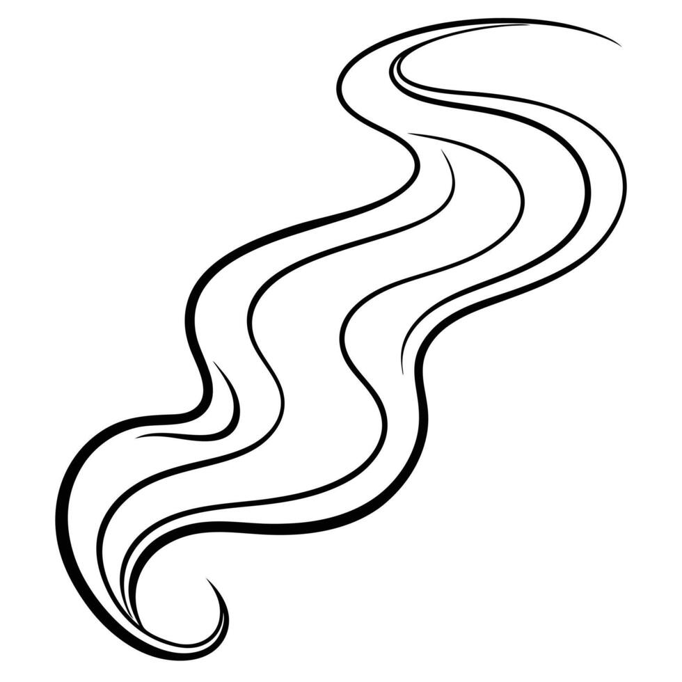 A black and white drawing of a long wavy hair vector