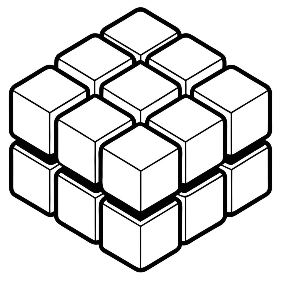 Geometric Cube Structure Black And White Illustration vector