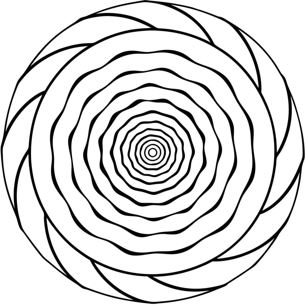 A black and white drawing of a spiral in a circle vector