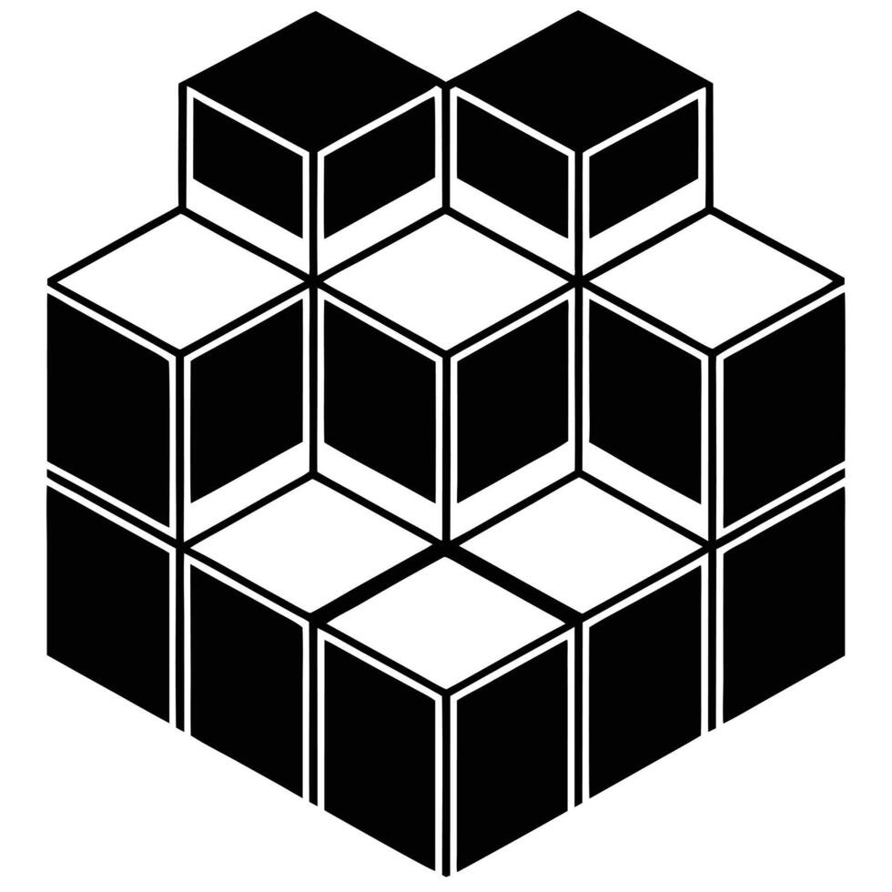 A black and white logo of a cube vector