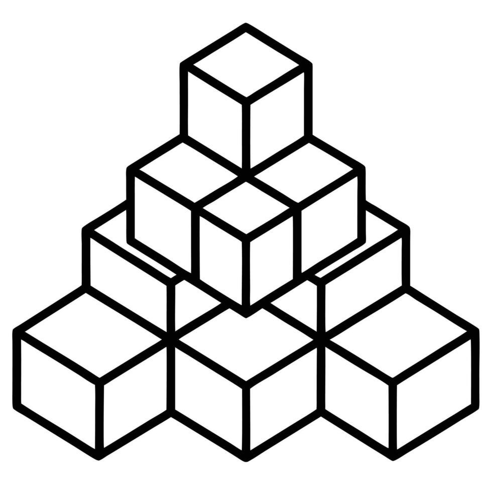 A black and white drawing of cubes stacked on top of each other vector