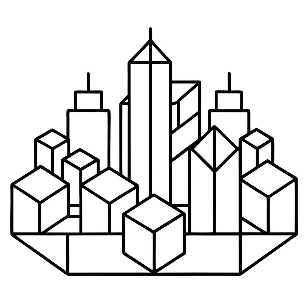 A city with skyscrapers and cubes in it vector