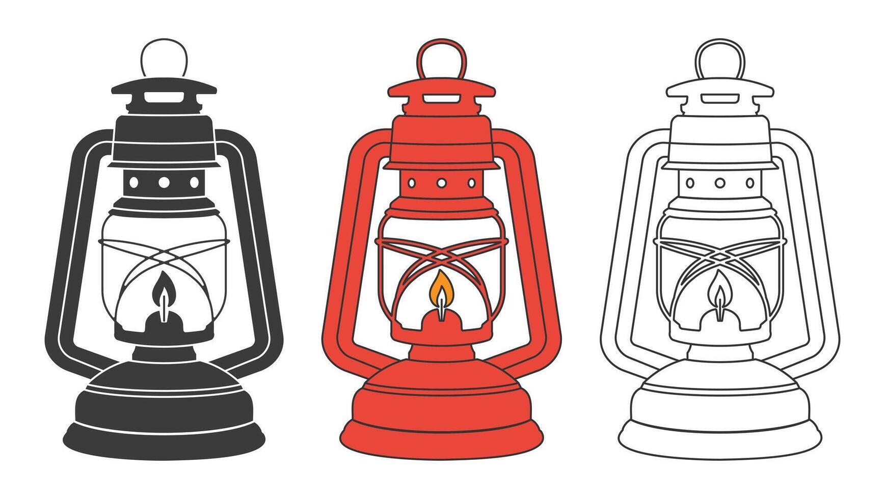 Vintage camping lantern silhouette icon symbol shape collection. Retro gas lamp logo sign grunge set. Storm lantern. illustration. Isolated on white background. vector